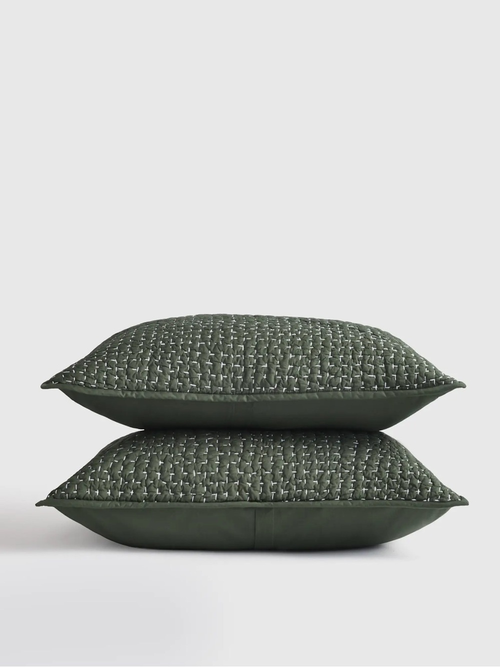 Quince Organic Cotton Hand Stitched Quilted Standard Sham Set Pine Green